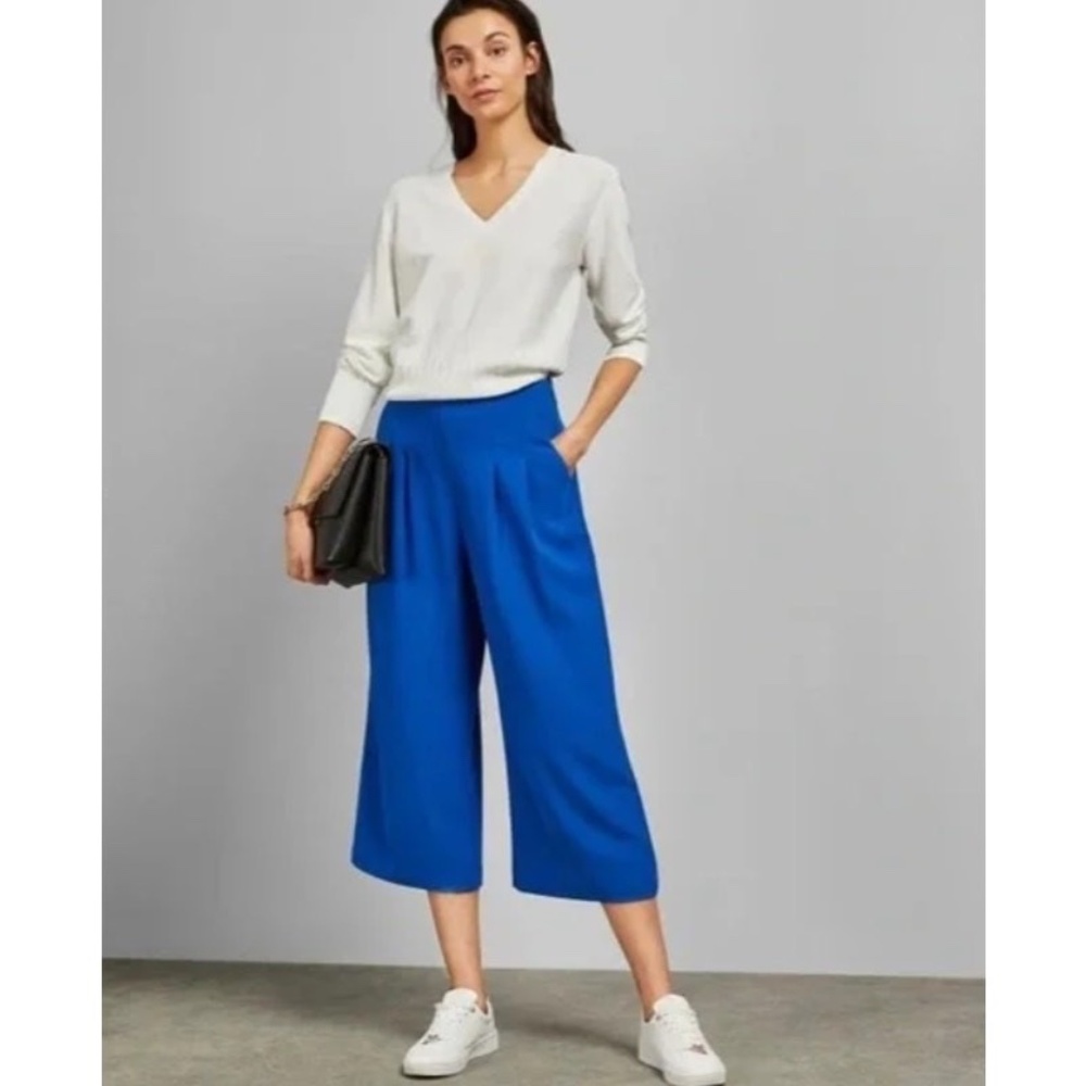 Ted Baker Zettah Pleated Culotte Size 2 US Blue‎ Cropped Wide Leg Pant - NWT